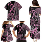 Personalised Aboriginal Ribbons Family Matching Puletasi and Hawaiian Shirt Beautiful Butterflies Breast Cancer Awareness
