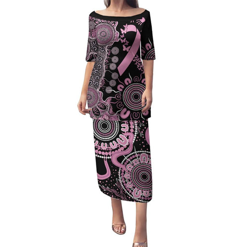 Personalised Aboriginal Ribbons Family Matching Puletasi and Hawaiian Shirt Beautiful Butterflies Breast Cancer Awareness