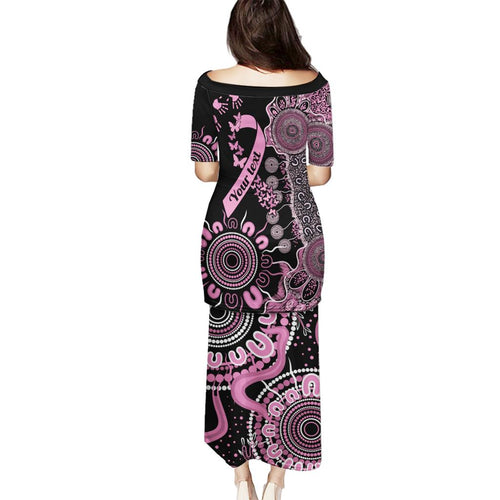 Personalised Aboriginal Ribbons Family Matching Puletasi and Hawaiian Shirt Beautiful Butterflies Breast Cancer Awareness