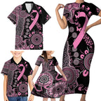 Personalised Aboriginal Ribbons Family Matching Short Sleeve Bodycon Dress and Hawaiian Shirt Beautiful Butterflies Breast Cancer Awareness