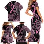 Personalised Aboriginal Ribbons Family Matching Short Sleeve Bodycon Dress and Hawaiian Shirt Beautiful Butterflies Breast Cancer Awareness
