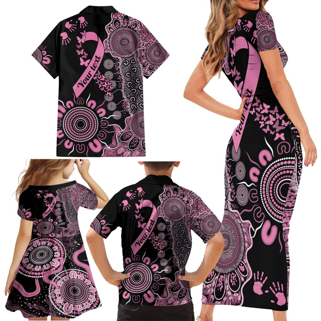 Personalised Aboriginal Ribbons Family Matching Short Sleeve Bodycon Dress and Hawaiian Shirt Beautiful Butterflies Breast Cancer Awareness