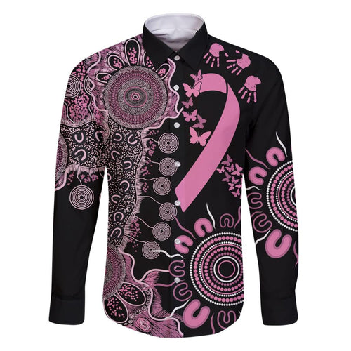 Personalised Aboriginal Ribbons Family Matching Short Sleeve Bodycon Dress and Hawaiian Shirt Beautiful Butterflies Breast Cancer Awareness