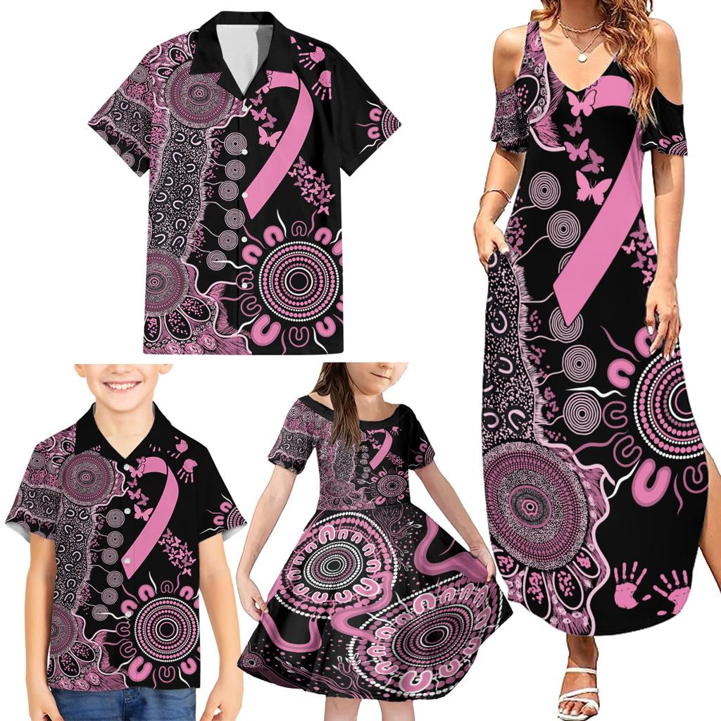 Personalised Aboriginal Ribbons Family Matching Summer Maxi Dress and Hawaiian Shirt Beautiful Butterflies Breast Cancer Awareness