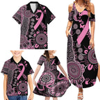 Personalised Aboriginal Ribbons Family Matching Summer Maxi Dress and Hawaiian Shirt Beautiful Butterflies Breast Cancer Awareness