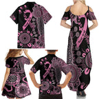 Personalised Aboriginal Ribbons Family Matching Summer Maxi Dress and Hawaiian Shirt Beautiful Butterflies Breast Cancer Awareness