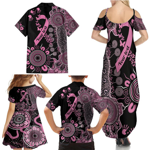 Personalised Aboriginal Ribbons Family Matching Summer Maxi Dress and Hawaiian Shirt Beautiful Butterflies Breast Cancer Awareness