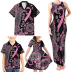 Personalised Aboriginal Ribbons Family Matching Tank Maxi Dress and Hawaiian Shirt Beautiful Butterflies Breast Cancer Awareness