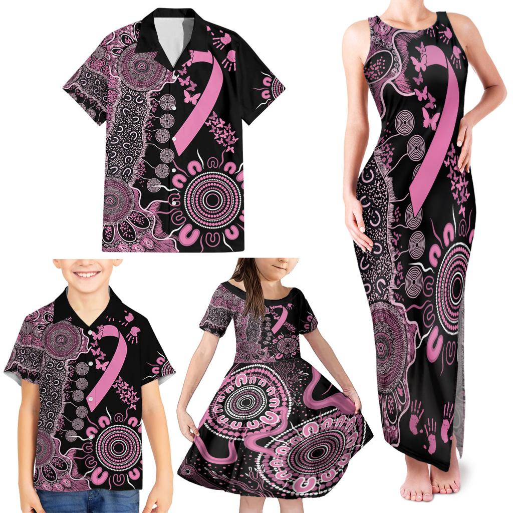 Personalised Aboriginal Ribbons Family Matching Tank Maxi Dress and Hawaiian Shirt Beautiful Butterflies Breast Cancer Awareness