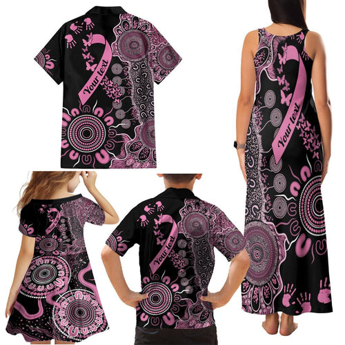 Personalised Aboriginal Ribbons Family Matching Tank Maxi Dress and Hawaiian Shirt Beautiful Butterflies Breast Cancer Awareness
