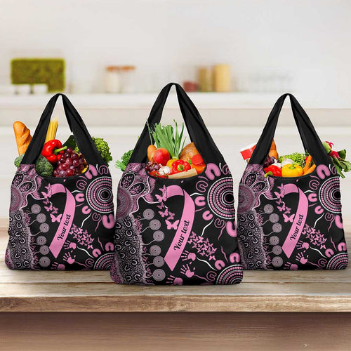 Personalised Aboriginal Ribbons Grocery Bag Beautiful Butterflies Breast Cancer Awareness