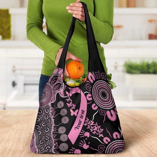 Personalised Aboriginal Ribbons Grocery Bag Beautiful Butterflies Breast Cancer Awareness