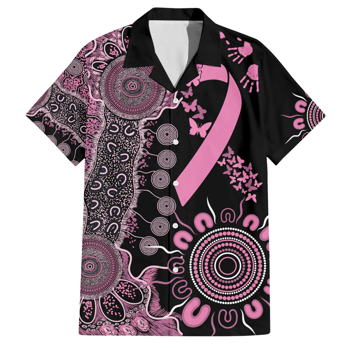 Personalised Aboriginal Ribbons Hawaiian Shirt Beautiful Butterflies Breast Cancer Awareness