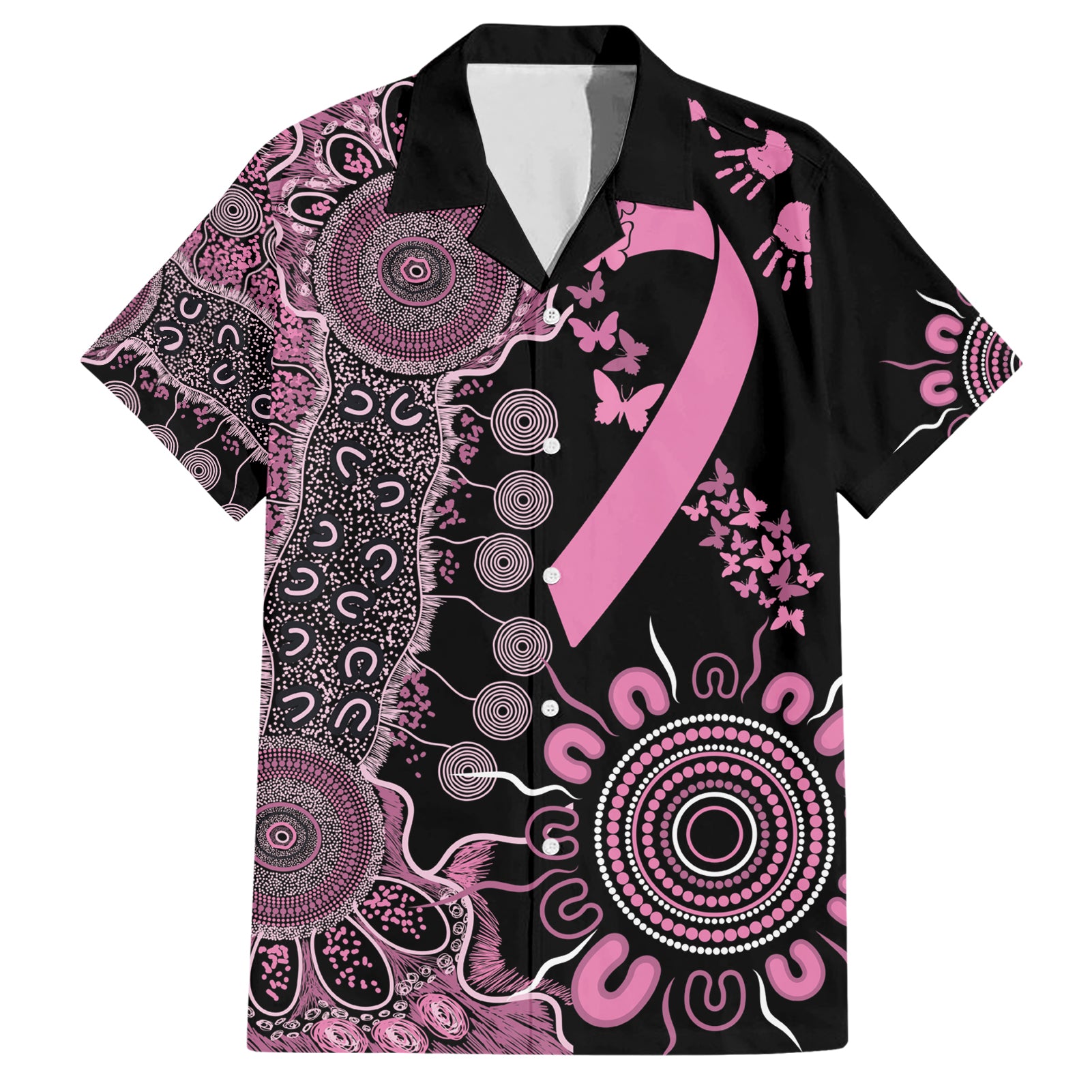 Personalised Aboriginal Ribbons Hawaiian Shirt Beautiful Butterflies Breast Cancer Awareness