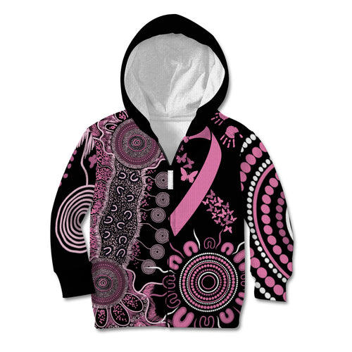Personalised Aboriginal Ribbons Kid Hoodie Beautiful Butterflies Breast Cancer Awareness