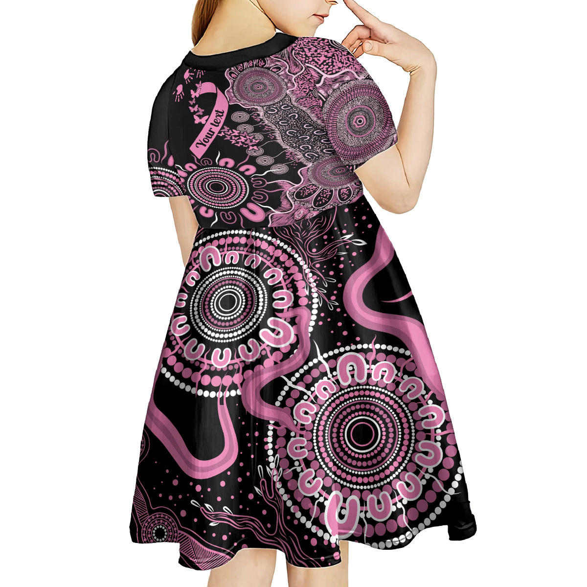 Personalised Aboriginal Ribbons Kid Short Sleeve Dress Beautiful Butterflies Breast Cancer Awareness