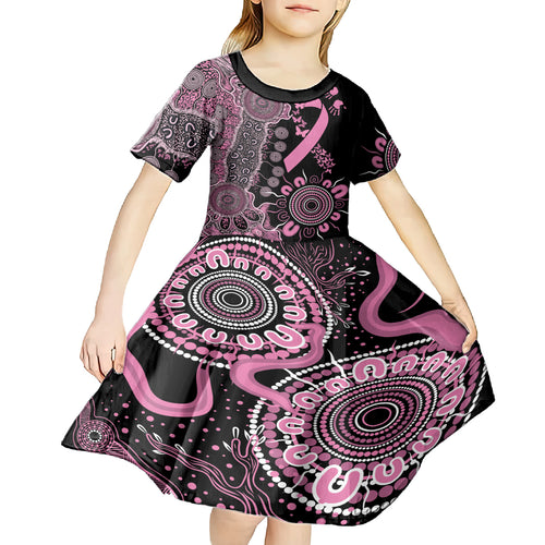 Personalised Aboriginal Ribbons Kid Short Sleeve Dress Beautiful Butterflies Breast Cancer Awareness