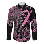 Personalised Aboriginal Ribbons Long Sleeve Button Shirt Beautiful Butterflies Breast Cancer Awareness