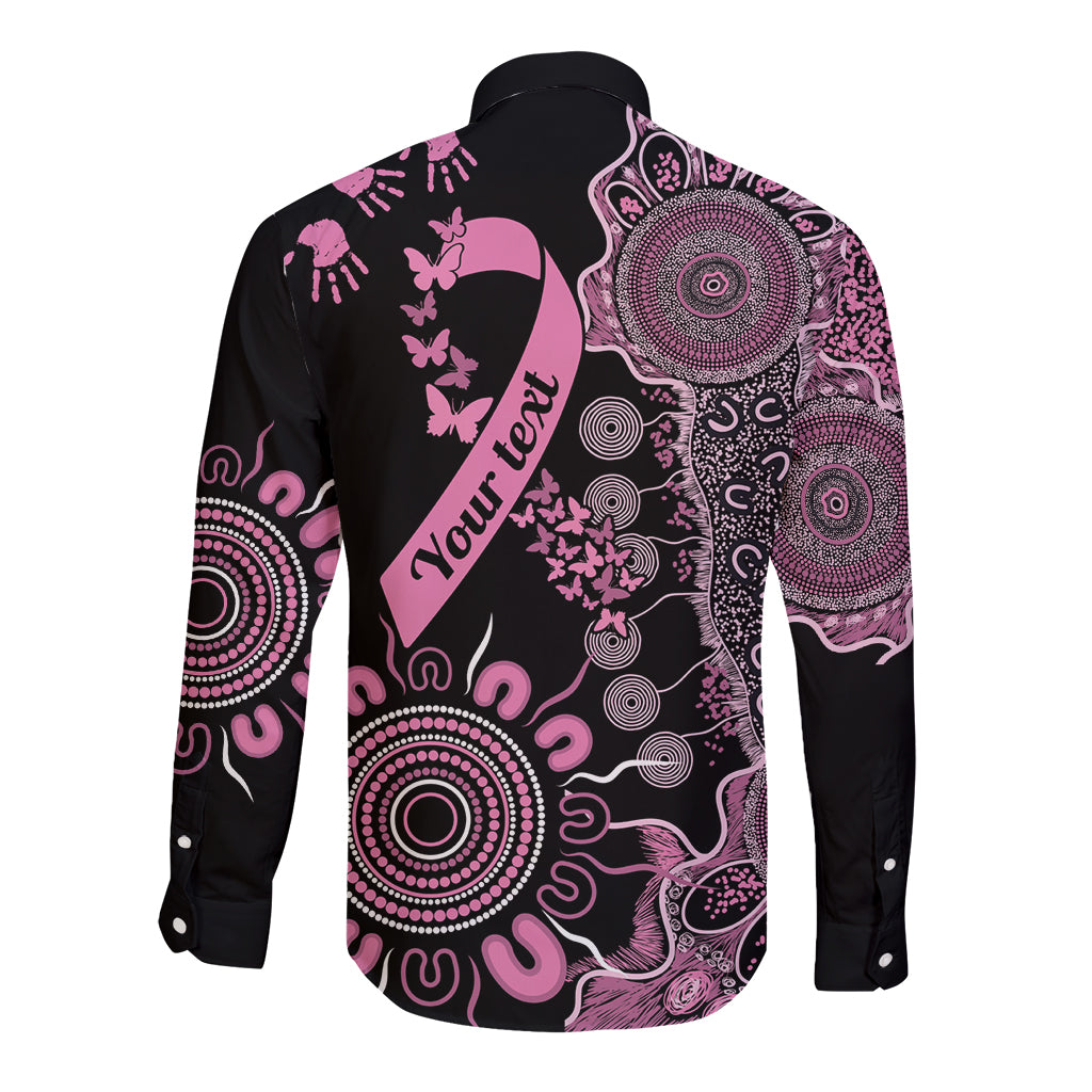 Personalised Aboriginal Ribbons Long Sleeve Button Shirt Beautiful Butterflies Breast Cancer Awareness