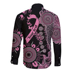 Personalised Aboriginal Ribbons Long Sleeve Button Shirt Beautiful Butterflies Breast Cancer Awareness