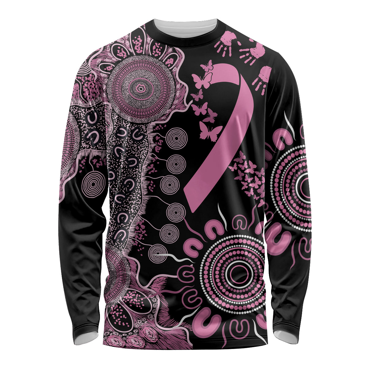 Personalised Aboriginal Ribbons Long Sleeve Shirt Beautiful Butterflies Breast Cancer Awareness