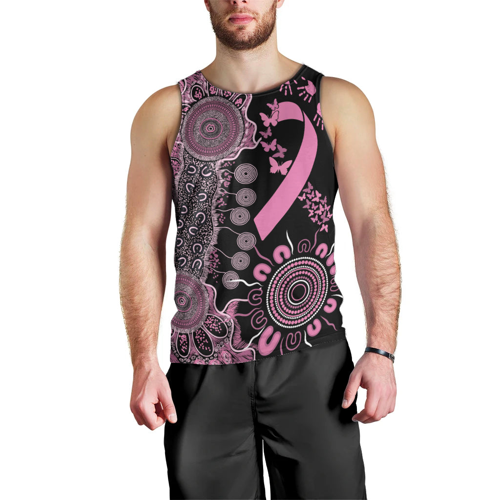 Personalised Aboriginal Ribbons Men Tank Top Beautiful Butterflies Breast Cancer Awareness