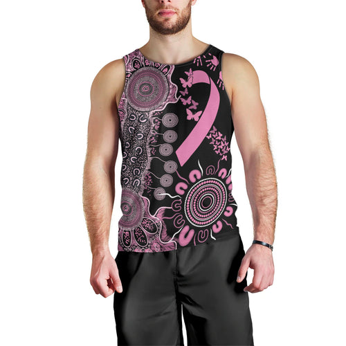 Personalised Aboriginal Ribbons Men Tank Top Beautiful Butterflies Breast Cancer Awareness