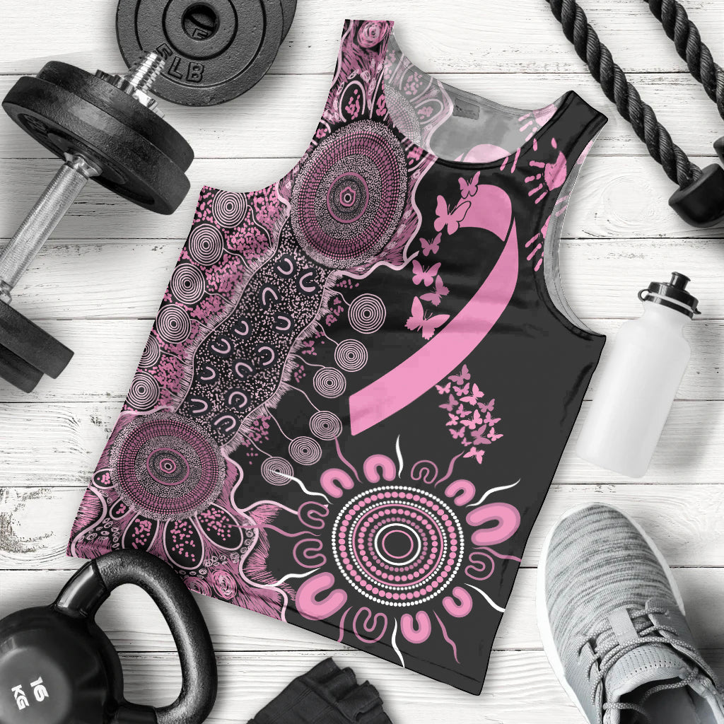 Personalised Aboriginal Ribbons Men Tank Top Beautiful Butterflies Breast Cancer Awareness