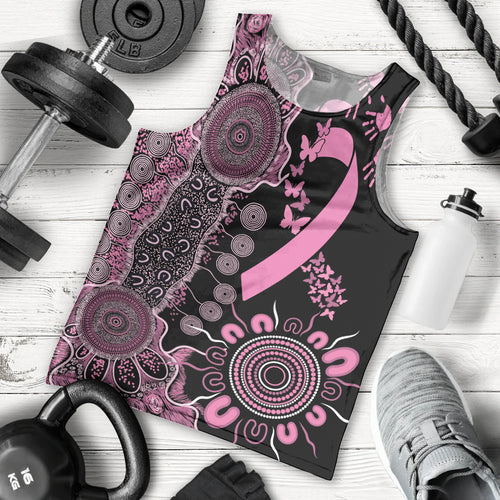 Personalised Aboriginal Ribbons Men Tank Top Beautiful Butterflies Breast Cancer Awareness