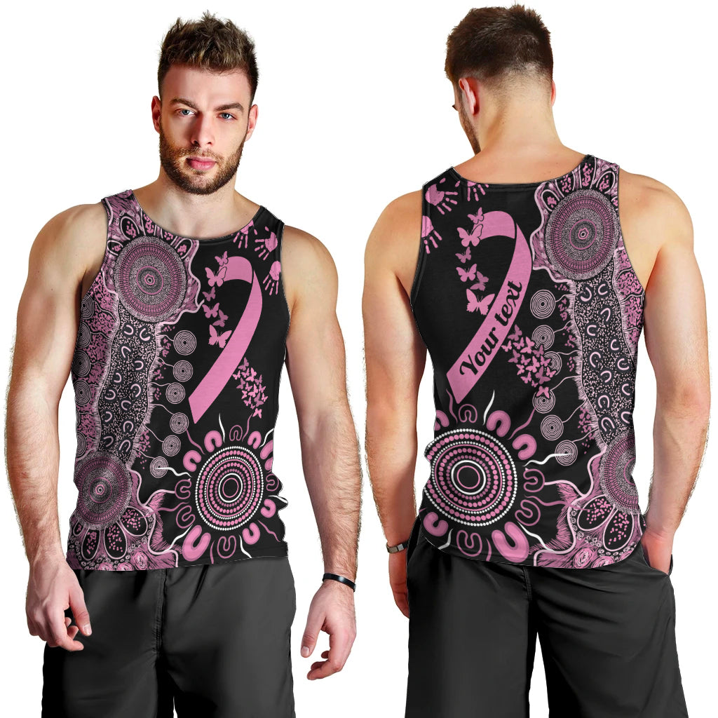 Personalised Aboriginal Ribbons Men Tank Top Beautiful Butterflies Breast Cancer Awareness