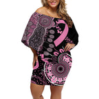 Personalised Aboriginal Ribbons Off Shoulder Short Dress Beautiful Butterflies Breast Cancer Awareness