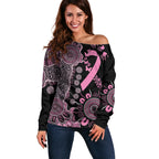 Personalised Aboriginal Ribbons Off Shoulder Sweater Beautiful Butterflies Breast Cancer Awareness