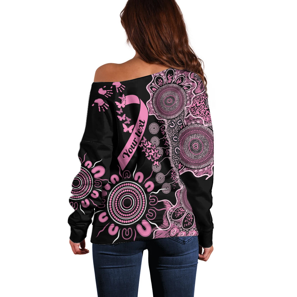 Personalised Aboriginal Ribbons Off Shoulder Sweater Beautiful Butterflies Breast Cancer Awareness