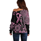 Personalised Aboriginal Ribbons Off Shoulder Sweater Beautiful Butterflies Breast Cancer Awareness