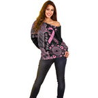 Personalised Aboriginal Ribbons Off Shoulder Sweater Beautiful Butterflies Breast Cancer Awareness