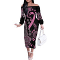 Personalised Aboriginal Ribbons Off The Shoulder Long Sleeve Dress Beautiful Butterflies Breast Cancer Awareness