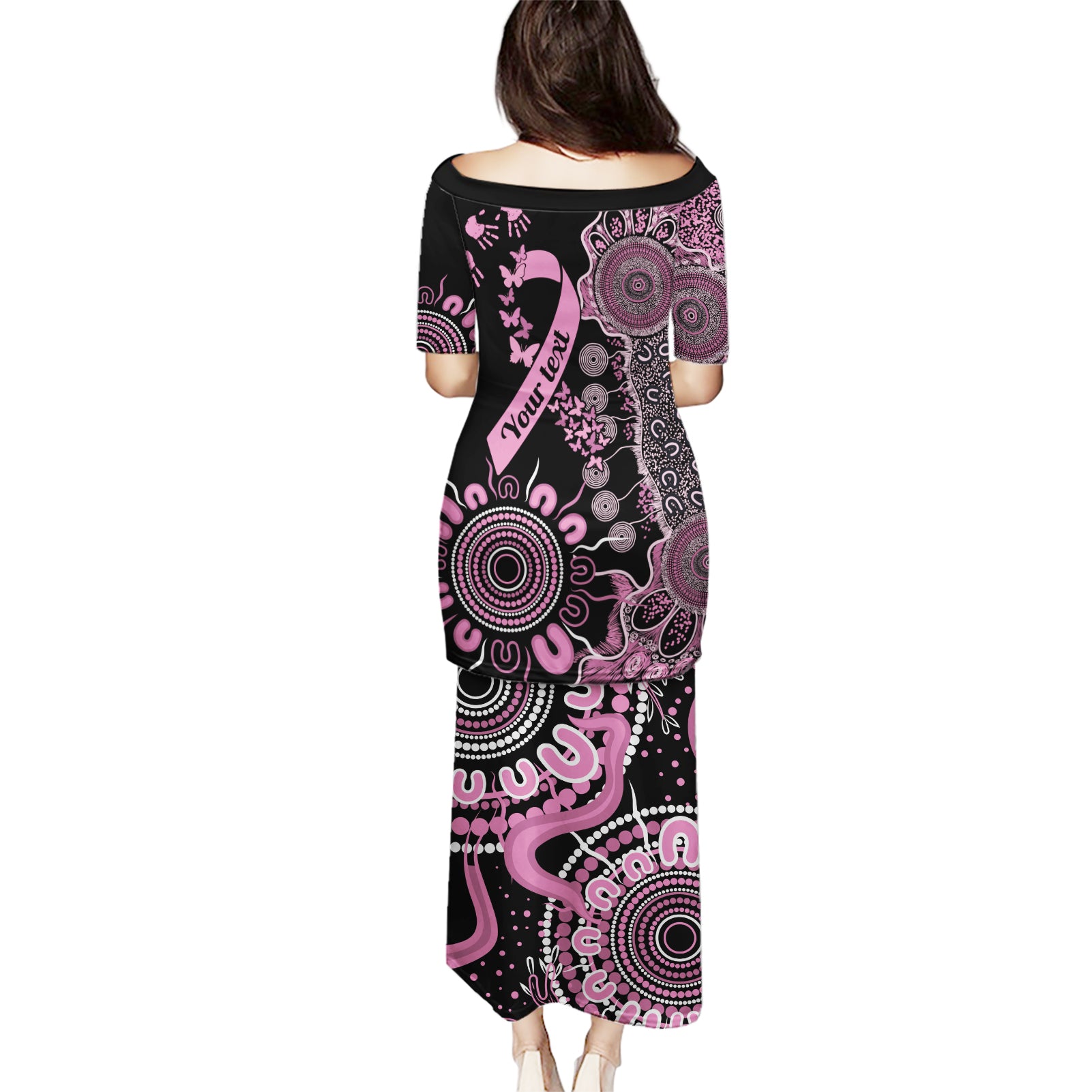 Personalised Aboriginal Ribbons Puletasi Beautiful Butterflies Breast Cancer Awareness