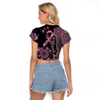 Personalised Aboriginal Ribbons Raglan Cropped T Shirt Beautiful Butterflies Breast Cancer Awareness