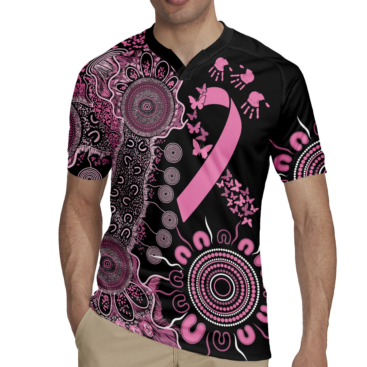 Personalised Aboriginal Ribbons Rugby Jersey Beautiful Butterflies Breast Cancer Awareness