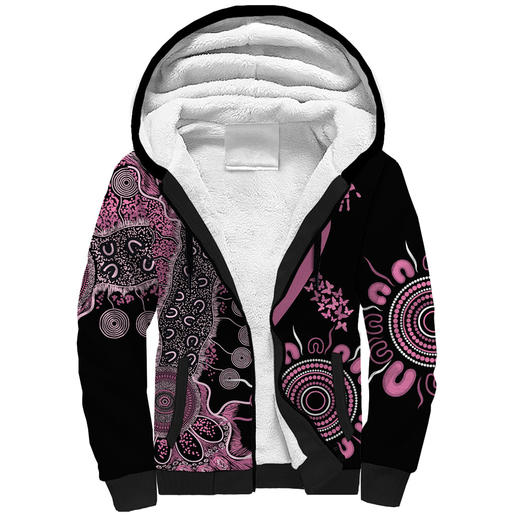 Personalised Aboriginal Ribbons Sherpa Hoodie Beautiful Butterflies Breast Cancer Awareness