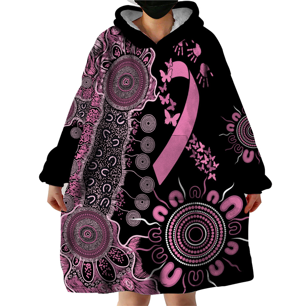 Personalised Aboriginal Ribbons Wearable Blanket Hoodie Beautiful Butterflies Breast Cancer Awareness