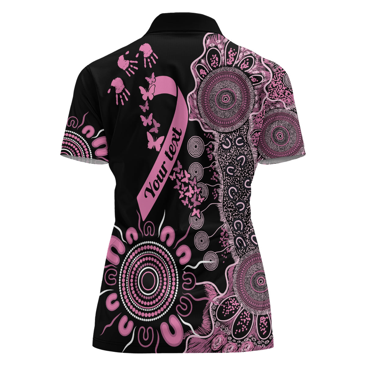 Personalised Aboriginal Ribbons Women Polo Shirt Beautiful Butterflies Breast Cancer Awareness