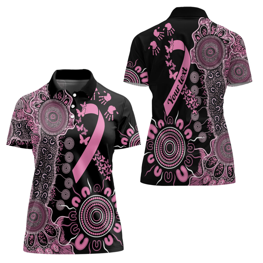 Personalised Aboriginal Ribbons Women Polo Shirt Beautiful Butterflies Breast Cancer Awareness