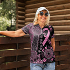 Personalised Aboriginal Ribbons Women Polo Shirt Beautiful Butterflies Breast Cancer Awareness