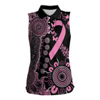 Personalised Aboriginal Ribbons Women Sleeveless Polo Shirt Beautiful Butterflies Breast Cancer Awareness