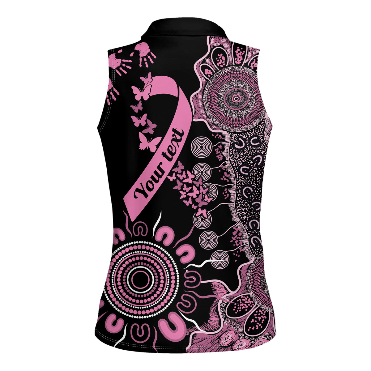 Personalised Aboriginal Ribbons Women Sleeveless Polo Shirt Beautiful Butterflies Breast Cancer Awareness