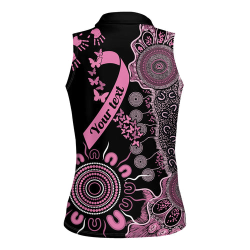 Personalised Aboriginal Ribbons Women Sleeveless Polo Shirt Beautiful Butterflies Breast Cancer Awareness