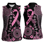 Personalised Aboriginal Ribbons Women Sleeveless Polo Shirt Beautiful Butterflies Breast Cancer Awareness