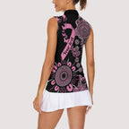 Personalised Aboriginal Ribbons Women Sleeveless Polo Shirt Beautiful Butterflies Breast Cancer Awareness