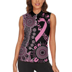 Personalised Aboriginal Ribbons Women Sleeveless Polo Shirt Beautiful Butterflies Breast Cancer Awareness
